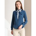 thumbnail image 4 of INSPIRE CHIC Women's Work Office Top Blouse Ruffle Neck Long Sleeve Ribbon Button Down Shirt, 4 of 6