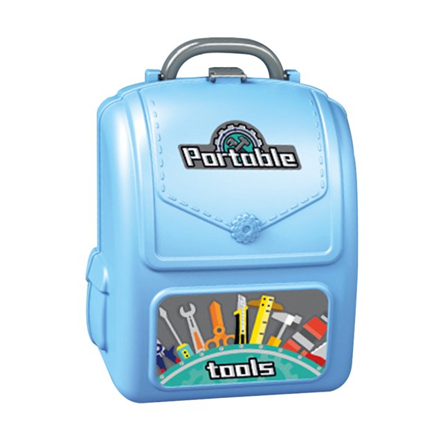 Light Blue Kids Mini Kitchen House Toy Set Beauty Backpack Cosmetic Toolbox Role Play Pretend Cooking Safe Abs Plastic For 4 To 8 Year Olds