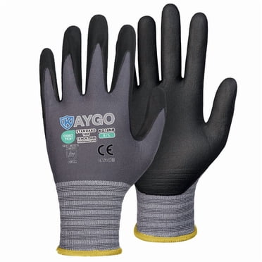 KAYGO Safety Work Gloves MicroFoam Nitrile Coated, 3 Pairs KG18NB, 13‑gauge Seamless Knit Nylon Glove for Men and Women, Ideal for Automotive, Warehouse, Construction, Gray, S