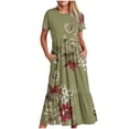 thumbnail image 1 of Pisexur Robes d'Été pour Femmes Col Rond Robe Fluide Plissée Tendance Manches Courtes Mode avec Poche Plage Été Évasée Imprimé Floral 2024 Robes, 1 of 4