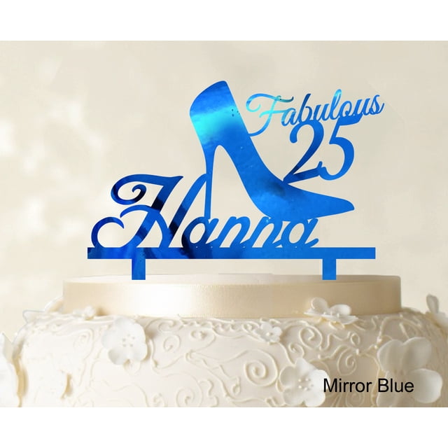 Custom Birthday Cake Topper Personalized Mirror Blue Cake Topper Color Option Available 5-7 Inches Wide