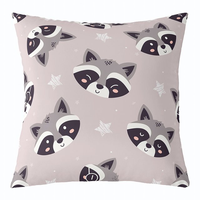 YST Cute Raccoon Throw Pillow Cover,Kawaii Raccoon Pillow Cover 20x20,Cartoon Raccoon Head Pattern Decorative Pillow Cover,White Stars Printed Cushion Cover Bedroom Decor
