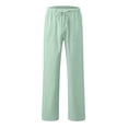 thumbnail image 2 of Linen Pants Men Casual Drawstring Elastic Waist Wide Leg Pants for Summer Beach Loose Trousers with Pockets, 2 of 5