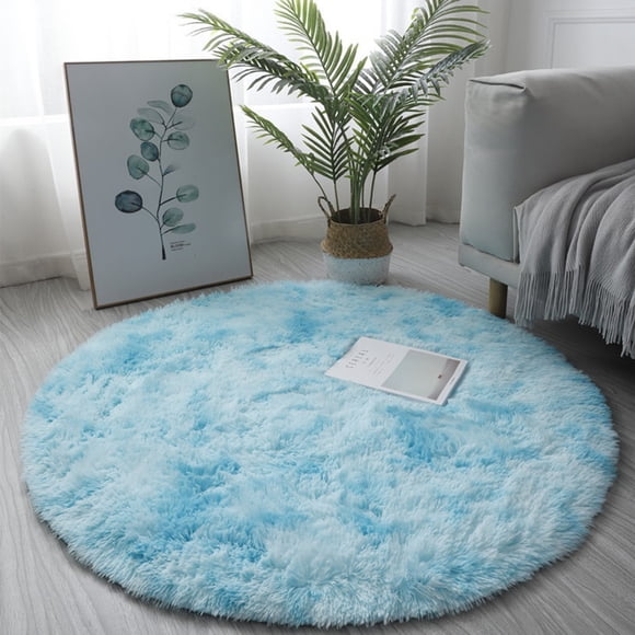 Lefu Round Rug 15x15 Inch Fluffy Soft Area Rugs for Kids Girls Room Princess Castle Plush Shaggy Carpet Cute Circle Nursery Rug for Kids Girls Bedroom Baby Room Home Decor Circular Carpet, Blue