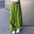 thumbnail image 2 of Timegard Women's Elastic High Waisted Drawstring Cinch Bottom Cargo Pants with Pockets, Large, 2 of 6