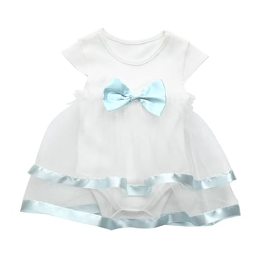 MIASHUI Robe Barboteuse Tutu pour Bébé Fille à Manches Courtes, Robe de Princesse pour Fête d'Anniversaire, Blanc, 0-3 Mois