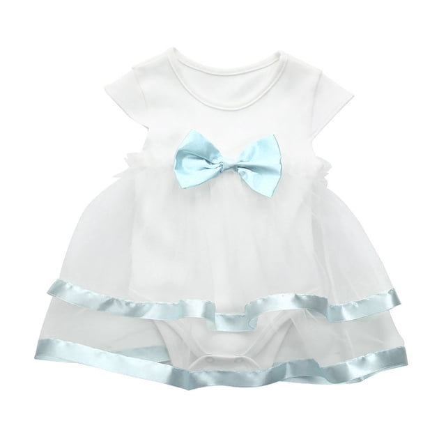 MIASHUI Robe Barboteuse Tutu pour Bébé Fille à Manches Courtes, Robe de Princesse pour Fête d'Anniversaire, Blanc, 0-3 Mois