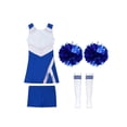 thumbnail image 3 of Oyolan Filles Enfants Ensemble 4 Pcs Costume de Cheerleading avec Shorts Pompons Chaussettes Ensemble Robe de Danse de Lycée Tenue de Cheerleader A Bleu Royal 8, 3 of 5