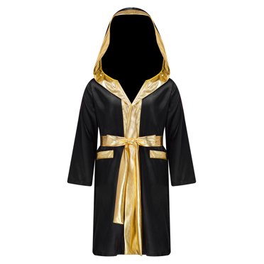 iiniim Enfants Garçons Costume de Boxe Léger Muay Thaï MMA Robe de Boxe avec Ceinture Déguisement d'Halloween Noir 8