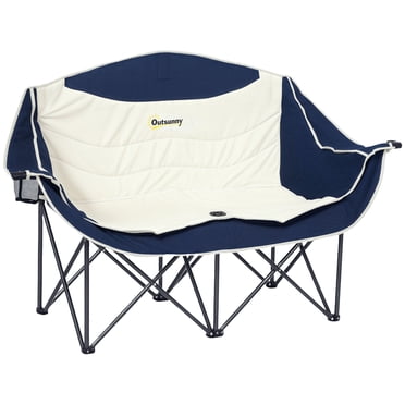 Outsunny Double Camping Chair, Padded Camp Chair w/ Cup Holders, Navy Blue