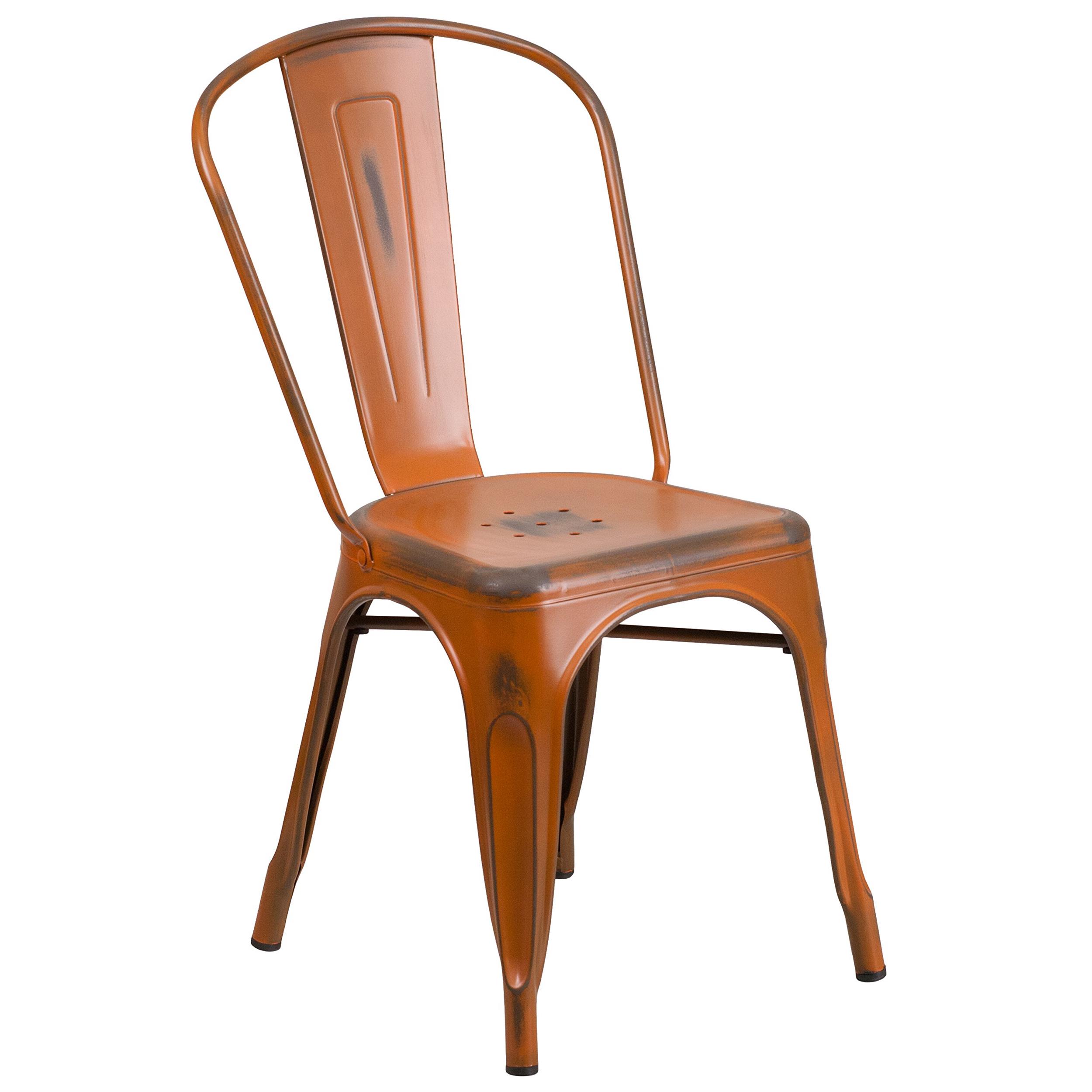 Bowery Hill Metal Dining Chair in Distressed Orange