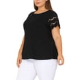 thumbnail image 4 of Agnes Orinda Women's Plus Size Tops Lace Panel Short Sleeves Spring Summer Solid Work Blouses 3X Black, 4 of 6