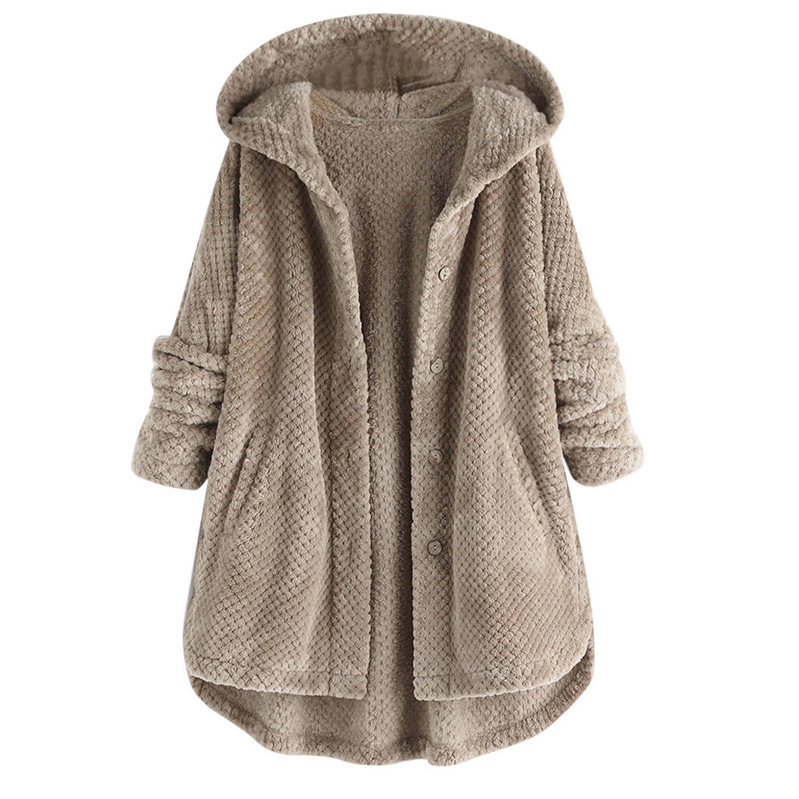 WEIYLL Fleece Jacket Women Pocket Irregular Long Hooded Button Sleeve Plus Size Grey Ladies Fall Tops And Blouses Size 2XL