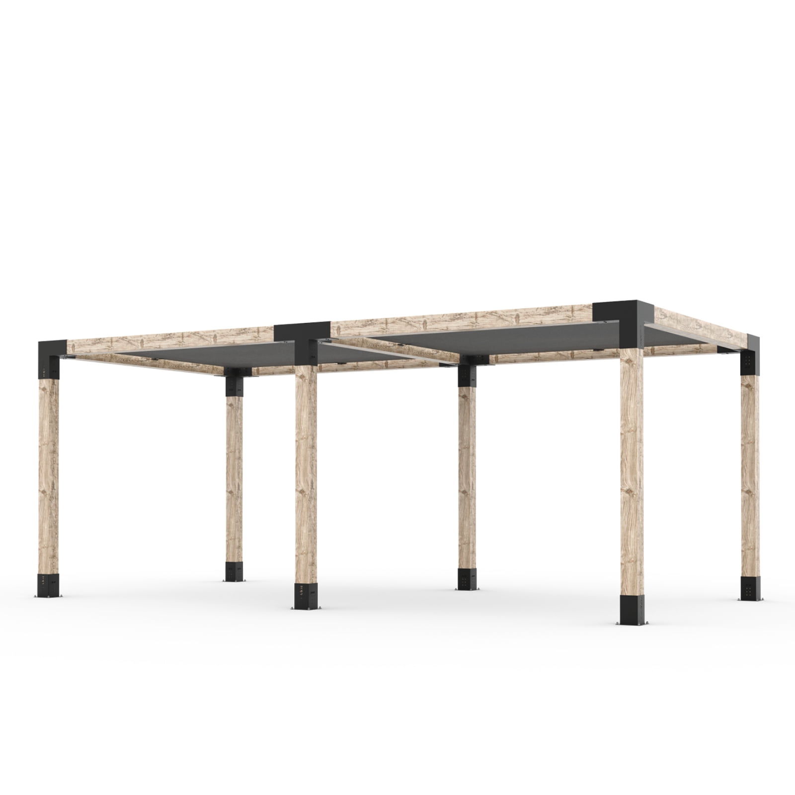 Kit Toja 12' x 22' Double Pergola avec 2 voiles d’ombre pour poteaux en bois 6x6