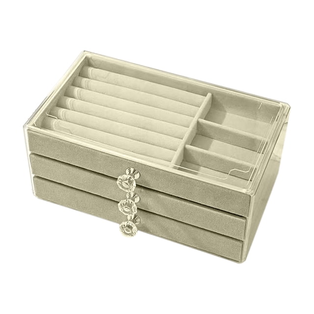 Acrylic Jewelry Storage Box with Lid and Velvet Interior 22 cm x 13 cm x 10.5 cm Multilayer Organizer for Earrings Necklaces Rings