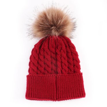 Bonnet à Pompon en Fourrure pour Bébé Enfant, Nouveau-Né Garçon Fille, Tuque Chaude en Tricot, Cadeau de Noël