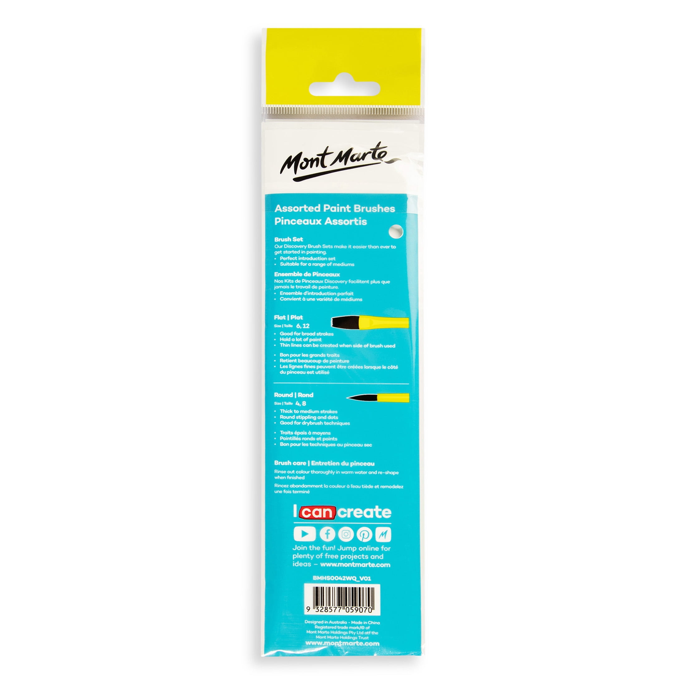 MONT MARTE assorti Paint Brushes 4 pièces, Intro set, Flat et rond brushes