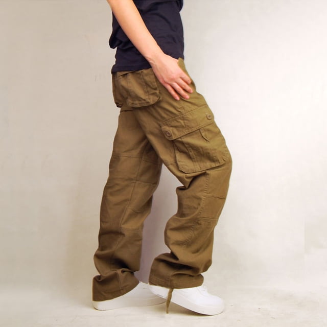 Pantalon Homme Solide Multi-Poches Salopette Lavée Pantalon Décontracté Extérieur en Liquidation