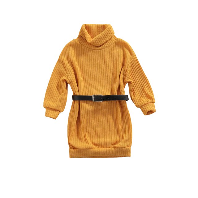 Kmbangi Robe Tricotée pour Enfants, Jupe à Col Montant avec Ceinture