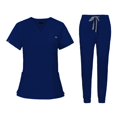 thumbnail image 4 of lionlar Nursing Uniforms Scrub Set V Neck Tops Jogger Pants Work suits for Healthcare Blue, 4 of 9