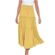 jovati Skirts for Women Casual Fashion Women Solid Casual Ruched Ruffles Elastic Waist Skirts