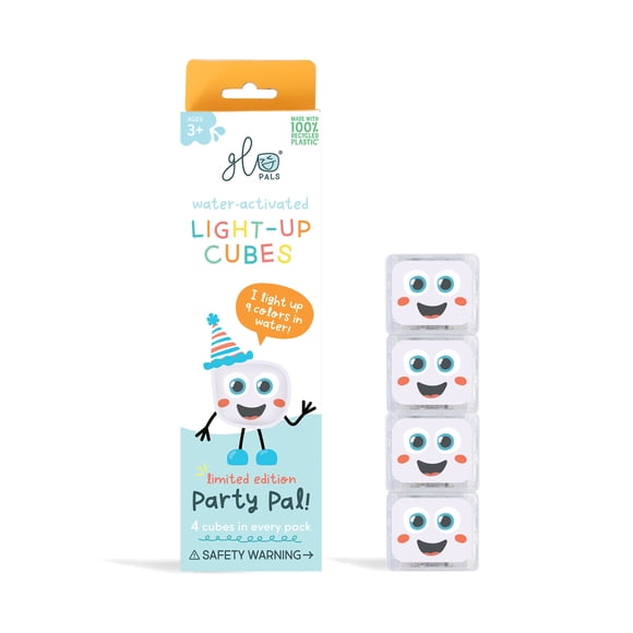 Glo Pals - Reusable Light-Up Cubes for Sensory Play 4pk - Party Pal - White