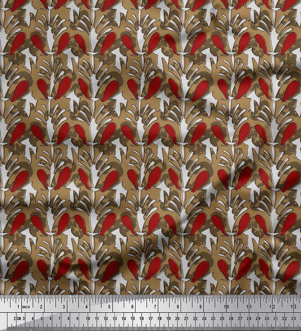 Soimoi Velvet Fabric Leaves & Floral Block Print Fabric by Yard 58 Inch Wide
