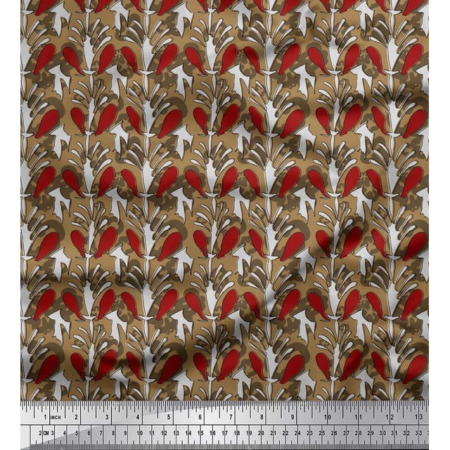 Soimoi Poly Georgette Fabric Leaves & Floral Block Print Fabric by The Yard 52 Inch Wide