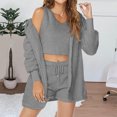 thumbnail image 2 of Ensemble de Pyjama 3 Pcs pour Femmes, Ensembles de Pyjama en Molleton Chaud, Tenues Duveteuses à Capuche, Hauts Courts Sans Manches, Shorts, Pyjamas, 2 of 7