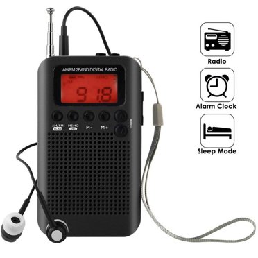 Radio Portable AM FM à Deux Bandes avec Réveil et Minuterie de Sommeil, Syntonisation Numérique, Radio Stéréo avec Prise Casque 3,5 mm pour la Marche, le Jogging, le Camping, Noir