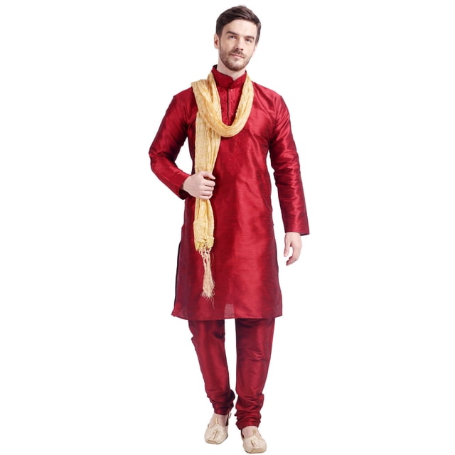 Ensemble Kurta Pyjama Foulard pour Homme Indien Indien Robe de Fête de Mariage (Bordeaux, L)