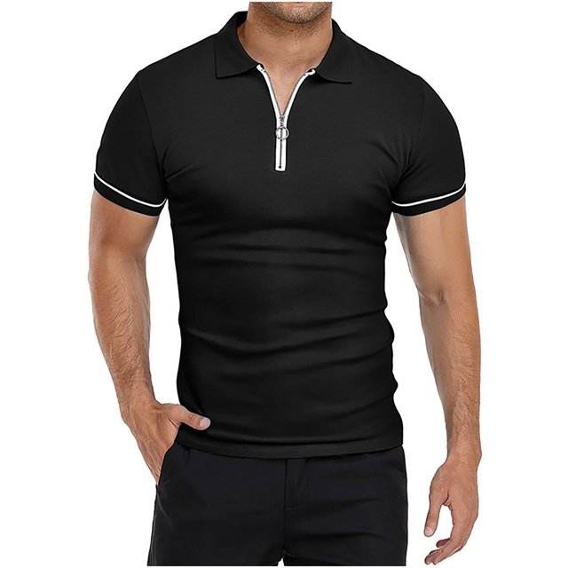Cameland Blouse à Manches Courtes pour Homme, Décontractée, Unie, Col Rabattu, à Enfiler, Patchwork, à Fermeture Éclair