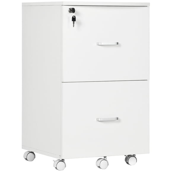 Vinsetto Classeur Mobile à 2 Tiroirs avec Serrure, Armoire de Bureau en Bois avec Roulettes Verrouillables pour Formats Lettre et A4, Blanc