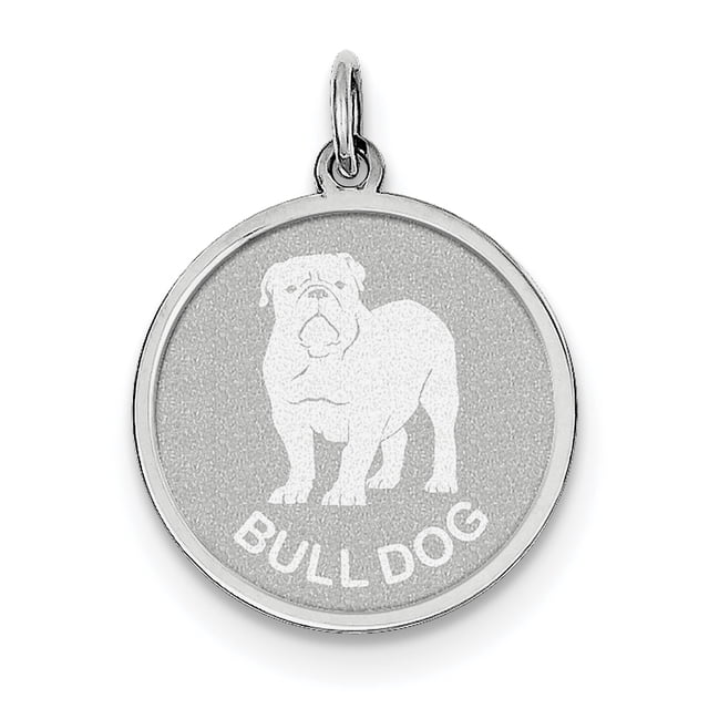 Sterling Silver Rhodium-plated Bull Dog Disc Charm QC2676 (26mm x 19mm)