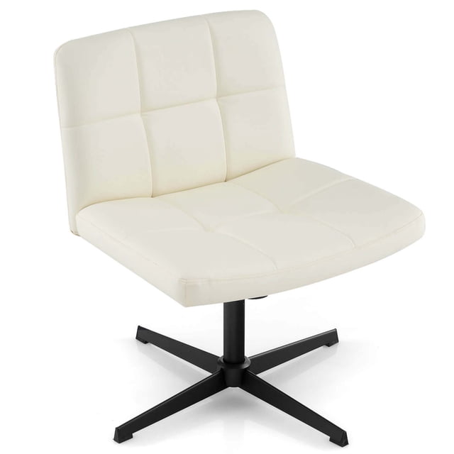 Costway Chaise Croisée Chaise de Bureau Jambes Croisées avec Siège Surdimensionné en U Sans Roulettes Beige