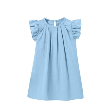 WRKEKC Robe d'Été pour Filles, Robe Décontractée pour Filles, Robe Sans Manches à Col Rond Couleur Unie pour Filles, Robe Décontractée et Confortable 3 Ans
