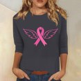 thumbnail image 1 of Jsaierl Hauts Graphiques à Ruban Rose pour Femmes, Chemises contre le Cancer du Sein, Manches 3/4, Col Rond, chandail-Over, T-Shirts de Lutte contre le Cancer, Blouses d'Octobre, 1 of 5
