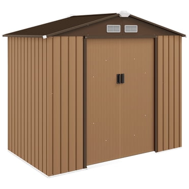 7' x 4' Garden Storage Shed w/ Foundation Kit and Double Doors Yellow