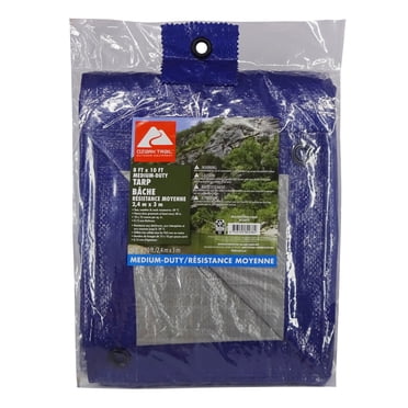 Ozark Trail Medium-Duty Tarp, 8’ x 10’, Blue/Sliver color, Material PE