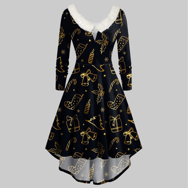 Joyeux Noël TIMIFIS Mode Automne pour Femmes Robe Vintage à Fleurs Évasée en Ligne A Swing Décontractée pour Fête Robe de Fête pour Femmes