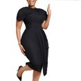 thumbnail image 1 of Robe d'Été pour Femmes 2024 Mode Grande Taille Manches Évasées Uni Manches Courtes Col Rond Polyvalente pour le Trajet Taille Retroussée Robe Portefeuille Moulante Rabais de 50 % Liquidation!, 1 of 8
