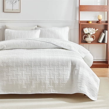 Sales Today Clearance! Double Sided Washed Cotton Quilted Bed Cover 3 Pcs Set Solid Colo Pillowcase20x26in Deals of The Day Clearance!