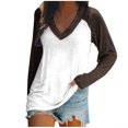 thumbnail image 2 of EQWLJWE Women's Raglan Sleeve Baseball Tee Loose Blouse Patchwork Henley V Neck Baseball Tee Shirt Top Plus Size Fall Clothes Christmas Tops, 2 of 4