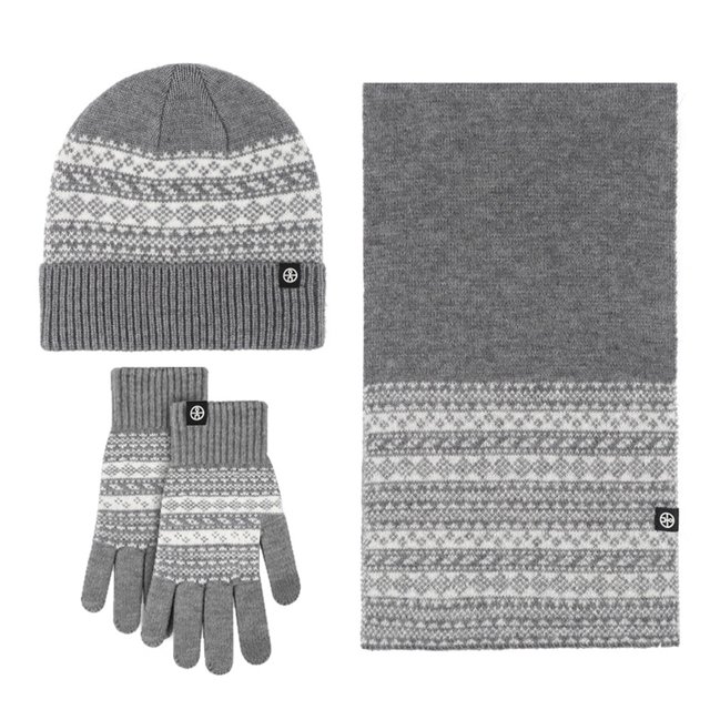 WEAIXIMIUNG Fingerless Gloves Kids Winter Warm Set Windproof Jacquard Scarf 3 Piece Set