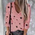 thumbnail image 2 of Pompotops Mode Décontractée pour Femmes Col en V Manches Longues Imprimé Étoile T-Shirt Blouse, 2 of 4