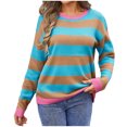 thumbnail image 1 of Hauts d'Automne à Manches Longues pour Femmes Pull Col Rond Pull Rayé Tricoté à Blocs de Couleur Chemise d'Halloween S-166 Kaki m, 1 of 7