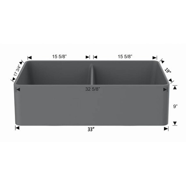 American Imaginations 33-in. W Black Granite Composite Kitchen Sink with 2 bowls, featuring an undermount design and precise dimensions: 33 inches wide, 19 inches deep, 9 inches high, with two equal bowls each 15 5/8 inches wide and 17 3/4 inches long, ideal for kitchen renovation projects.