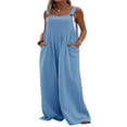 thumbnail image 1 of Wide Leg Overalls for Women Sleeveless Jumpsuits Suspender Overalls with Pockets, 1 of 6