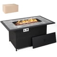 thumbnail image 1 of Costway 52" Propane Fire Pit Table Marble Tabletop Rattan Wicker w/ Rain Cover Lava Rock, 1 of 10