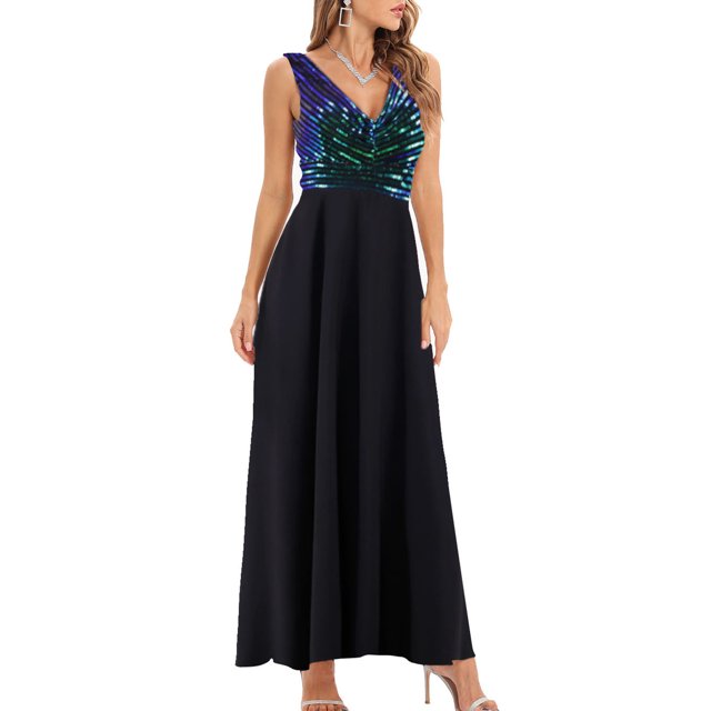 EGNMCR Robes de Soirée pour Femmes, Robes Formelles pour Femmes, Robes de Cocktail pour Femmes Mode pour Femmes Robe à Paillettes à Col en V Scintillante Brillante Fête Boîte de Nuit Jupe Longue Portefeuille Robe de Soirée Formelle Robe pour Femmes